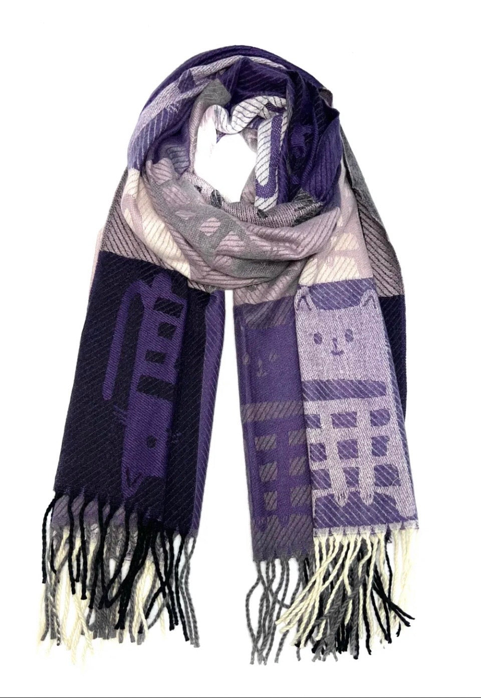 Echarpe à carreaux motif "Chat"