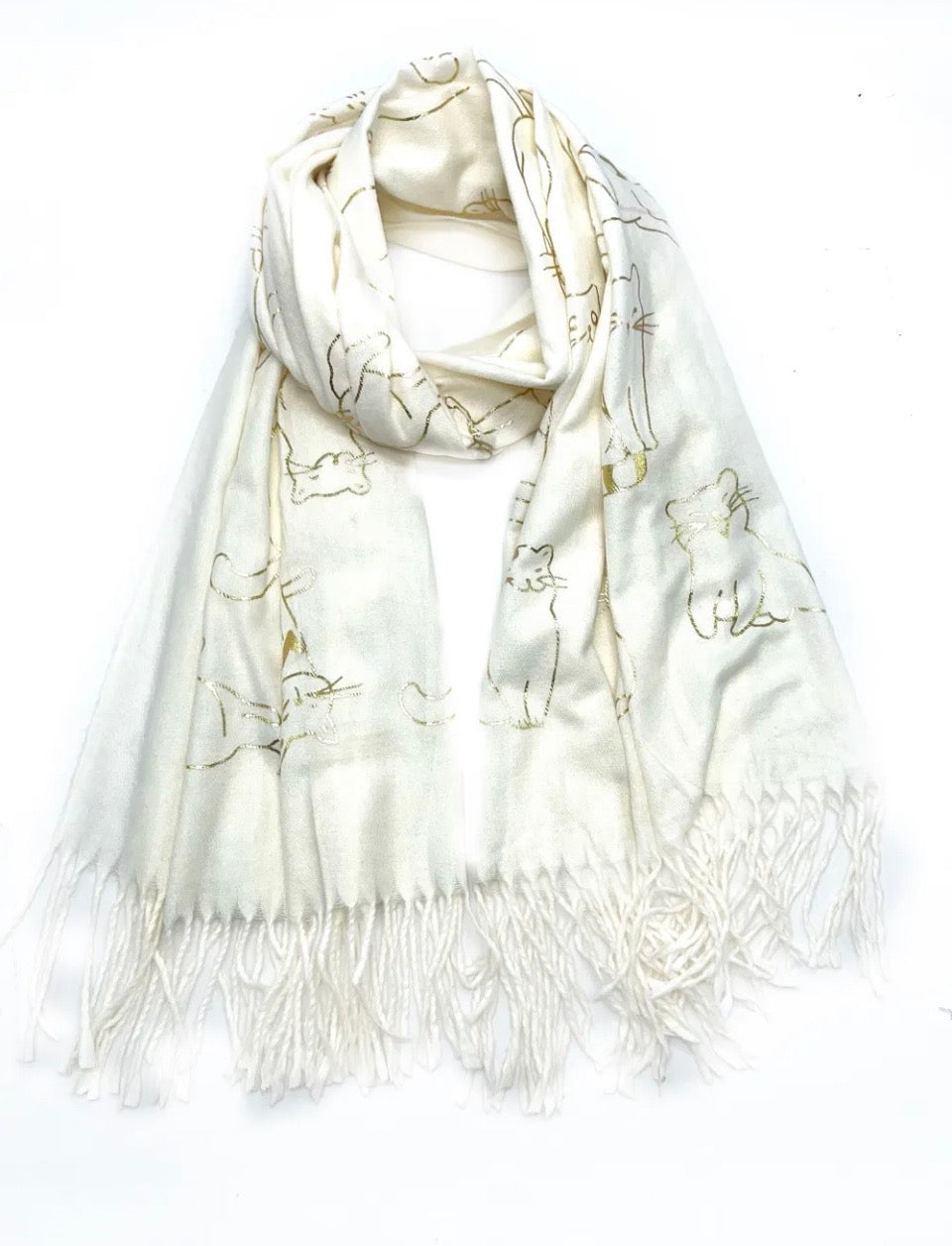 Echarpe à motif "chat" doré