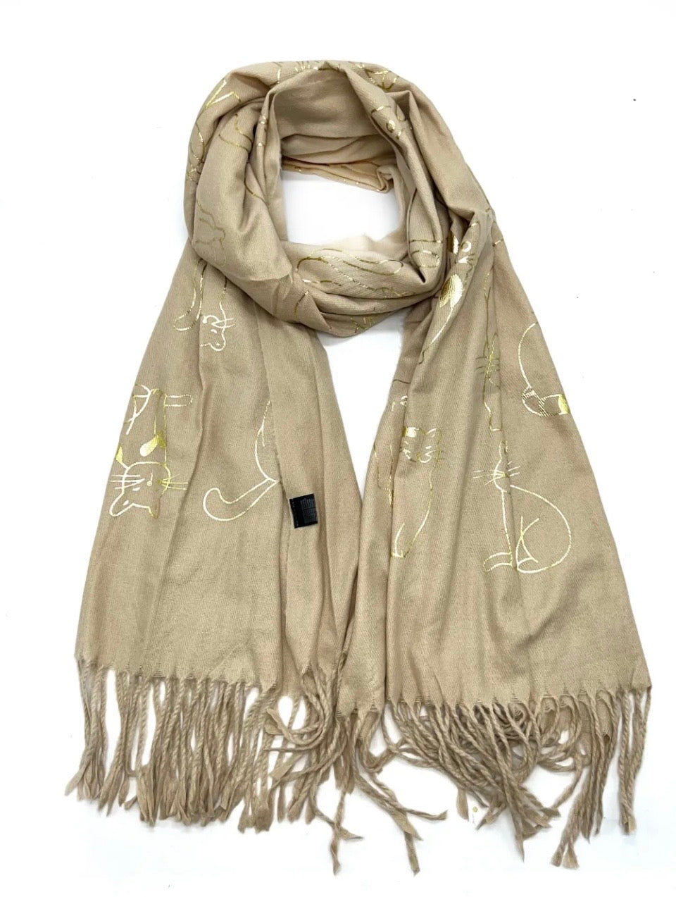Echarpe à motif "chat" doré