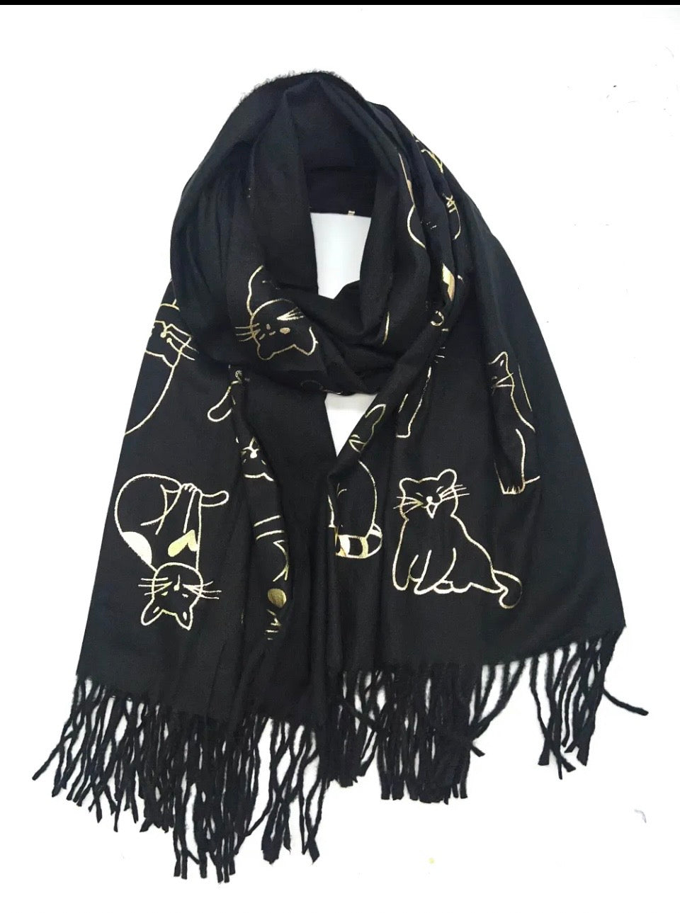Echarpe à motif "chat" doré