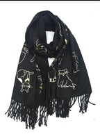 Echarpe à motif "chat" doré