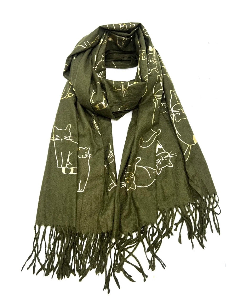 Echarpe à motif "chat" doré