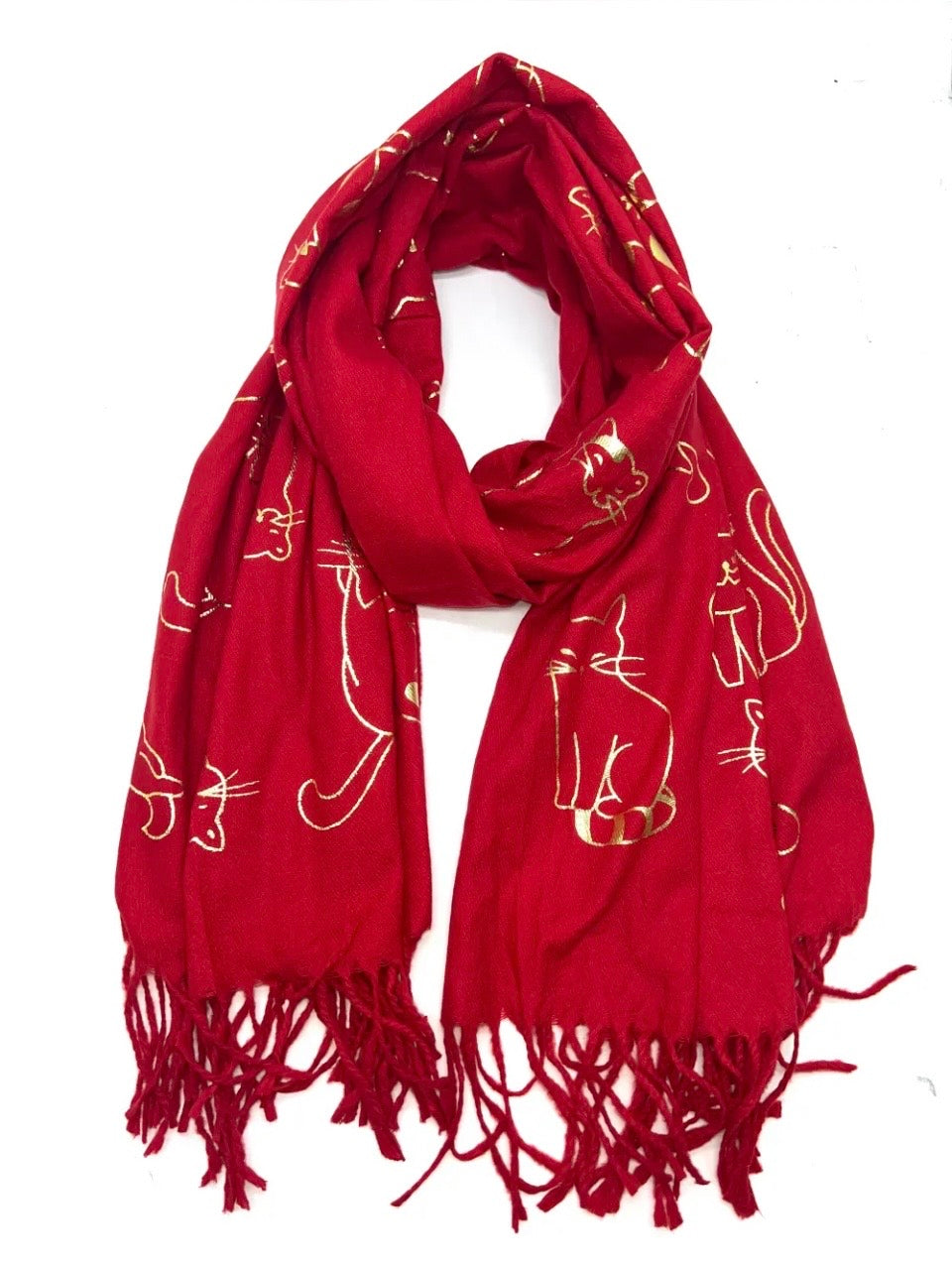 Echarpe à motif "chat" doré