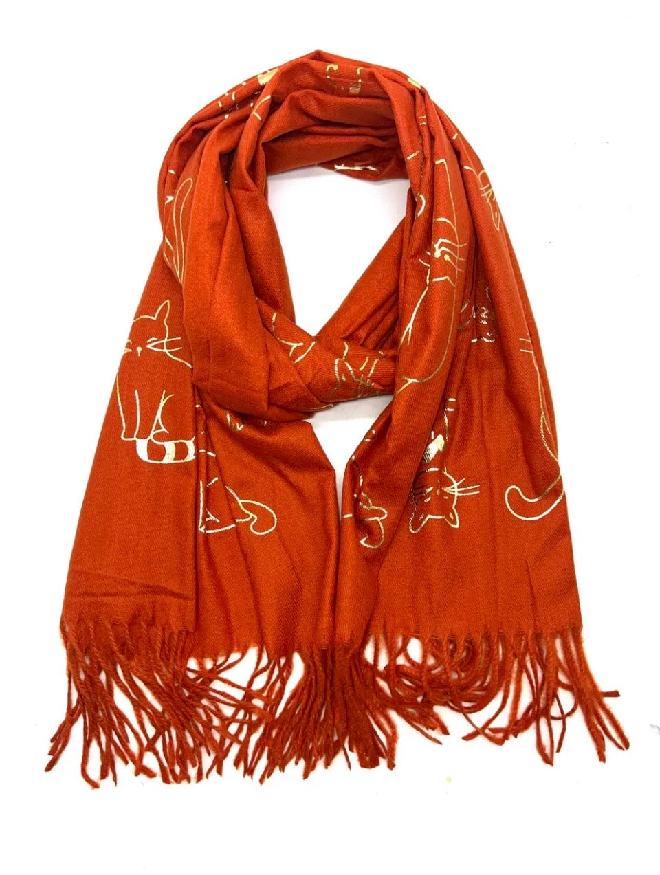 Echarpe à motif "chat" doré